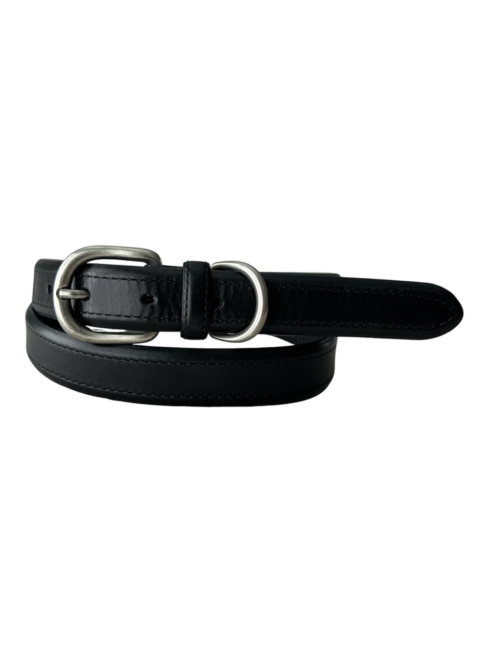 Eddie Bauer Black Leather Belt with Silver Buckle. Size Medium. Made in Italy.
